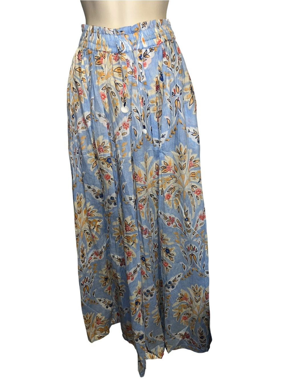 🌸POL L Boho Floral Blue Wide Leg Pants P005 - Picture 5 of 7